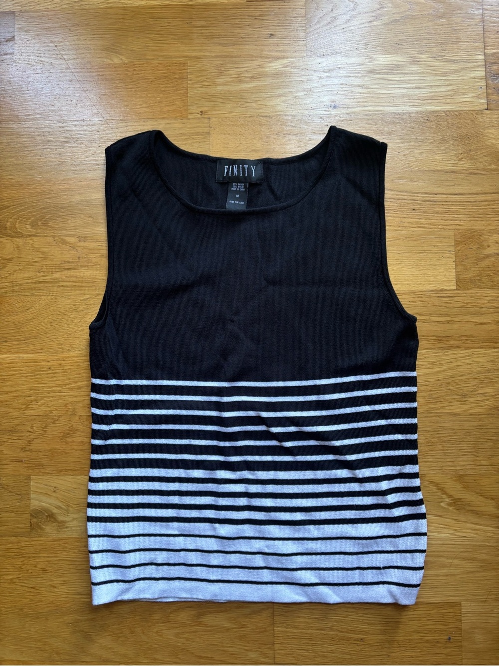 Finity Black and White Striped Sleeveless Knit Top